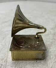 Vintage - Miniature Brass - Gramophone- Ideal For Dolls House, Record Player