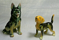 2 x Vintage Ceramic Small Dogs Puppy  Alsatian Beagle Dog German Shepherd