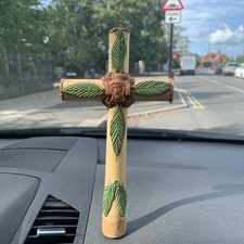 Rare Bamboo cross  with Jesus Hand Made in clay made in El Salvador