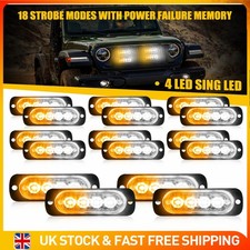 Amber/Yellow 4 LED Car Truck Strobe Light Bar Flashing Warning Hazard Lamps 16x