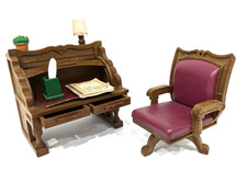 Vintage Sylvanian Families Study Roll-Top Bureau Writing Desk Swivel Chair Tomy