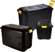 XL Black 110L & 145L Strong Heavy Duty Storage Trunks With Wheels & Handles