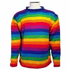 SALE! QUALITY HAND KNITTED BRIGHT RAINBOW STRIPE JUMPER - END OF LINE SALE!