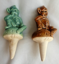 2x Vintage Elf Ceramic Plant Watering Stake  / Spike for Pots