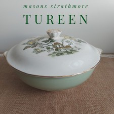 MASONS Ironstone Green Yellow Strathmore Vegetable Tureen with Lid