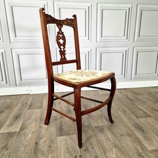 Antique Victorian Single Carved & Bowed Wooden Chair Dining Bedroom Decorative  