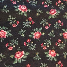 Pretty Vintage Cranston Print Works Small Pink Country Roses on Black 4 Yds x 43