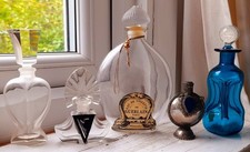 4 Vintage Glass  & 1 Metal  Perfume Bottles