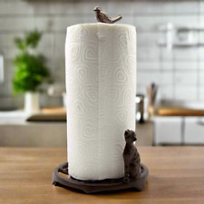 Cast Iron Kitchen Roll Holder Cat and Bird Paper Towel Holders Paper Roll Brown