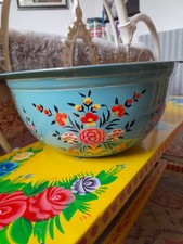 PAINTED XXL SALAD/MIXING BOWL. HUGE.IAN SNOW. BLUE FLORAL.VINTAGE. EX CON!