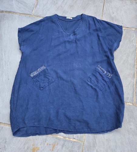 Navy blue 100 linen lagenlook - blue,