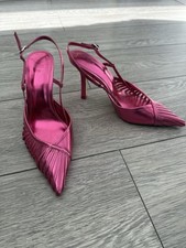 ZARA FUCHSIA PINK METALLIC SLINGBACK POINTED HEELS WOMENS SIZE UK 6 Eu 39