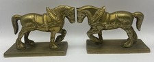 Pair Of Heavy Vintage Brass Shire Horses On Brass Bases 5.5” By 3.25”