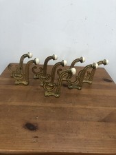 8 victorian coat hooks porcelain & brass