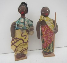 Vintage Small African Cloth Dolls on Wooden Stands