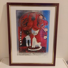 ROSINA WACHTMEISTER Silver Foil Art Print LES DEUX AMIS CATS Framed 43" x 33"