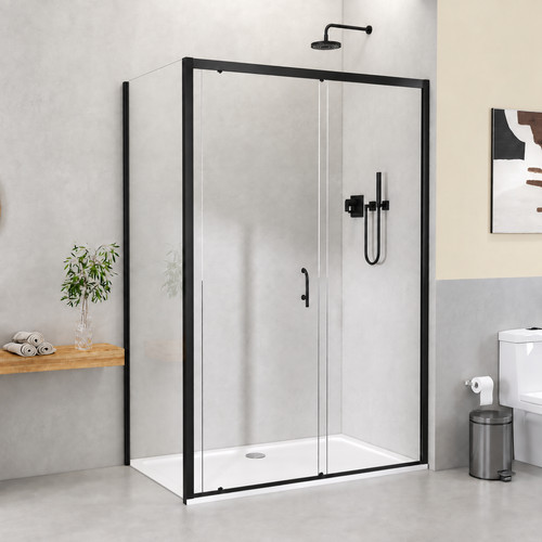 Black frame sliding shower - black,