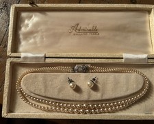 Vintage Simulated Pearl 2 Strand Necklace And Earrings Set By Admirable 1960s
