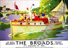 Vintage Norfolk Broads Railway Old Travel 1930 Print Poster Wall Art Picture A4+
