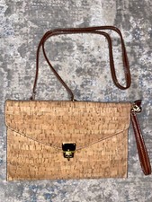 Cork Clutch Bag Handbag Modernist Envelope Summer Holiday Boho Chic Gold Clasp