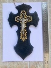 Antique Crucifix Hardwood Brass Wall Hanging Plaque Jesus Christ Crucifixion