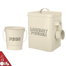3pc Cream Storage Container Set Laundry Detergent Box with Scoop and Pegs Bucket