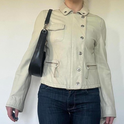 Vintage cream genuine leather