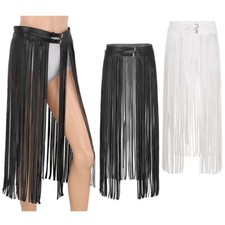 UK Women's Punk Waistband Long Fringe Tassel Skirt Belt Double Buckle Adjustable