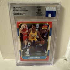 1967-87 Fleer NBA Clark Kellogg Rookie Beckett AUTO Grade  10! Authentic Relic