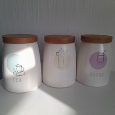 Maison Tea Coffee Sugar Canister Pearlized Finish 50/60sSketch Pastel Woolworths