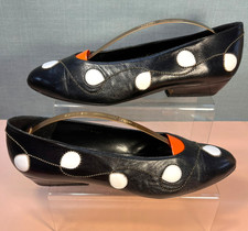 Vintage Panache Made In Spain Leather Kitten Heel Ladies Pumps Black White UK6