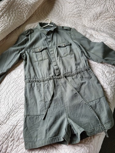 Long sleeve khaki playsuit - khaki, new