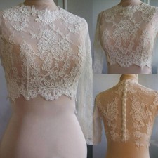 Lace Wedding Boleros Ivory Bridal Jacket Buttons Back Long Sleeves Custom Made