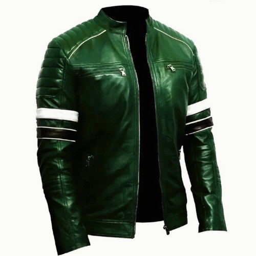 Men green leather biker - green,