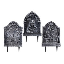 TOMBSTONE HALLOWEEN DECORATION X3 TOMBSTONES SIGN PARTY HAUNTED HOUSE PROP
