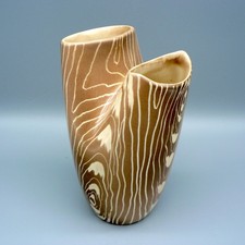 BESWICK TWIN NECK VASE #1457 WOOD GRAIN MID-CENTURY ALBERT HALLAM JIM HAYWARD A1