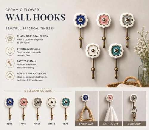 Ceramic wall hook brass - wall,