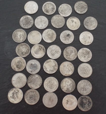 RARE LOT 34 SILVER THREEPENNY PIECES VARIOUS DATED FROM QUEEN VICTORIA TO GEORGE