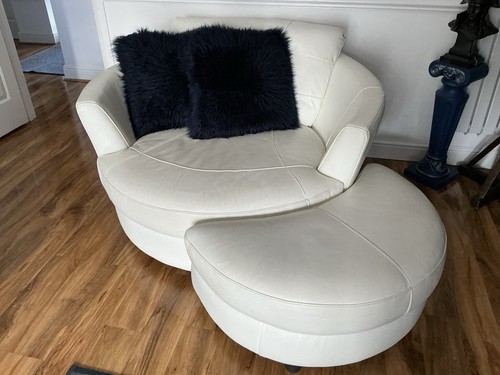 Cream white leather swivel - white,