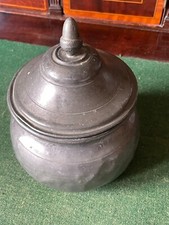 ANTIQUE FRENCH PEWTER STEW BOWL / SOUP BOWL / TUREEN / POT WITH LID AND FINEAL