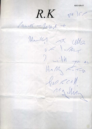 Reg reggie kray signed letter - signed,
