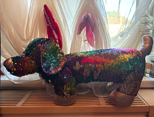 Rainbow sequin dachshund - rainbow,
