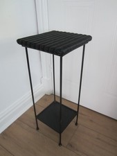 Vintage Lloyd Loom Style Rattan Square Table with Shelf or Plant Stand , Black