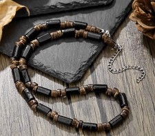 Rasta Surf Style Genuine Real Wood Beaded Necklace Mens Boys Metal Clasp