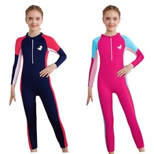 UK Kid's Girl's Full Length Swimming Costume One Piece Rash Guard Swimsuit Suits