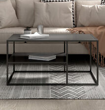 Metal Coffee Table, Black Centre Table w/ Shelf, TV Stand, Living Room Furniture