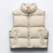 Zara Cream Gilet Sleeveless Puffer Jacket - S