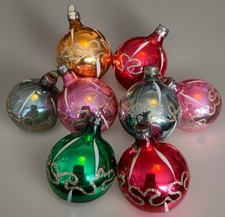 8 x Antique Mercury Glass Christmas Tree Ornaments Decorations Small Glittery