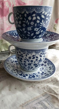 C&K Crawford & Kent Porcelain Blue And White Tea Set 2 Teacups & Saucers