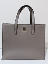 Kurt Geiger London Structured Taupe Grey Gold Pebbled Tote Handbag With Eagle...
